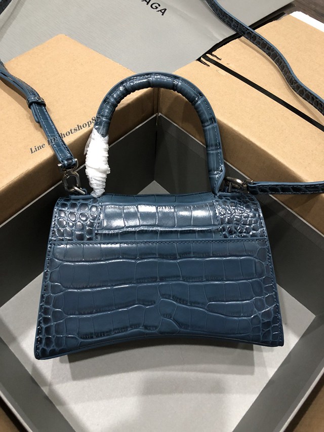 Balenciaga專櫃爆款大號手提女包 巴黎世家升級版鱷魚灰藍色銀扣Hourglass沙漏包 fyj1642